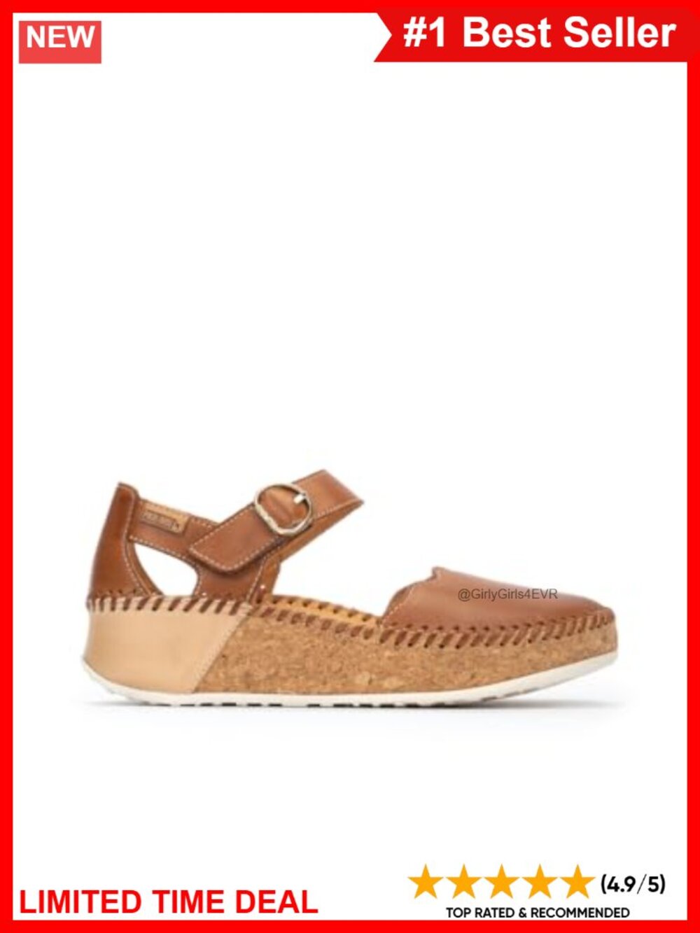 PIKOLINOS Leather Hook-and-Loop Flats Comfort Everyday Women's Shoes